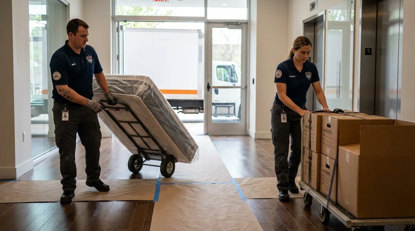 Professional apartment movers loading elevator in Buellton, CA